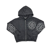 Mixed Emotion Eclipse’ Grey Acid Wash Rhinestone Hoodie